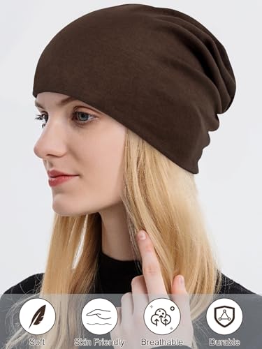 Large Grey Coffee Cotton Slouchy Beanie Hat for Women & Men