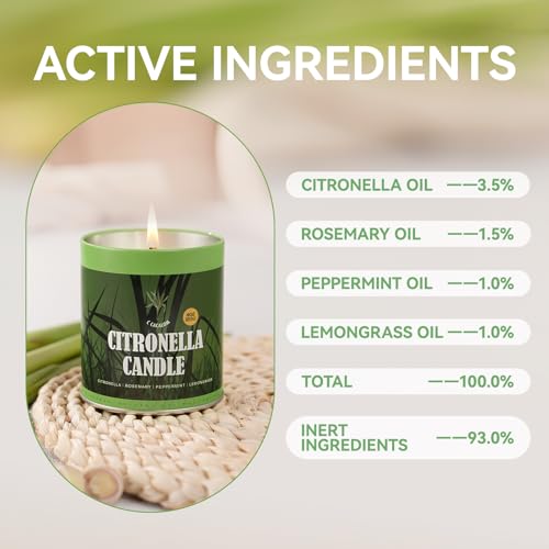 6 Pack Outdoor Citronella Candles Set - 9oz Natural Soy & Essential Oils