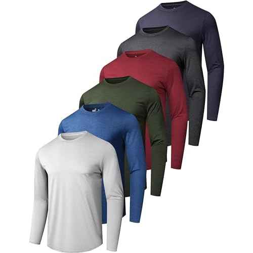 6 Pack Men's Quick Dry Long Sleeve Shirts UPF 50+ UV Sun Protection SPF Shirt Moisture Wicking T-Shirt for Casual Workout