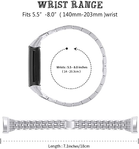 Silver Rhinestone Metal Bracelet Compatible with Fitbit Charge 6/5 - Luxurious Women's Wristband