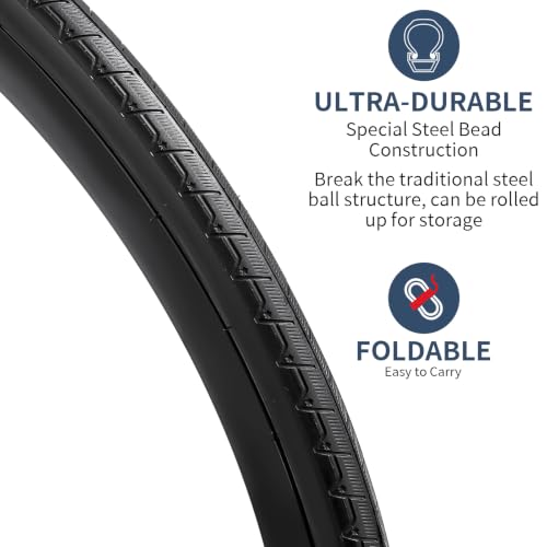YUNSCM 2-Pair 700C Bike Tires 28x1.5/1-1/8 Black01 for Road & City Bikes