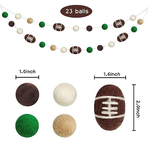 Football Felt Ball Garland - Rugby Pom Poms Banner 23 Balls - Party Decor
