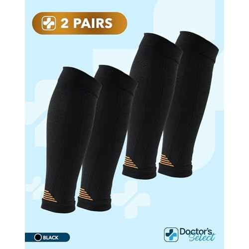 Doctor's Select 2 Pairs Copper Calf Compression Sleeve - Leg Compression Sleeves for Women & Men, Shin Splint Relief