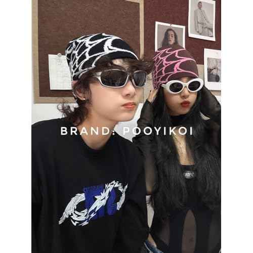 Pooyikoi Y2K Gothic Spider Pattern Wool Acrylic Knitted Hat Women Beanie Winter Warm Beanies Men Casual Skullies Outdoor Black