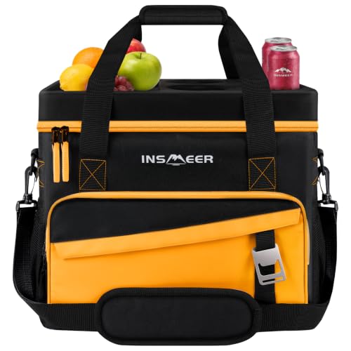 INSMEER Collapsible Cooler with Hard Shell & 4 Cup Holders - Orange, 55 Cans