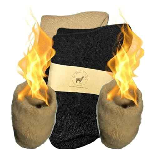 The House of Alpaca Thermal Wool 2 Pair Unisex Beige Black Neutral Colors Hiking Hunting Hockey Thick Warm Winter
