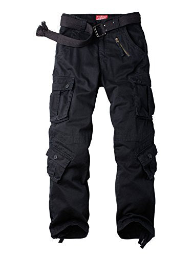 Women's Cotton Military Cargo Work Pants with 8 Pockets - Black, Size 2