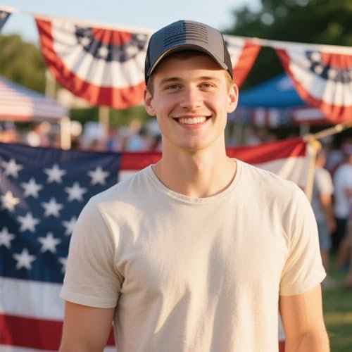 2 Packs American Flag Trucker Hat, Adjustable Mesh Snapback USA Flag Baseball Caps for Men Women