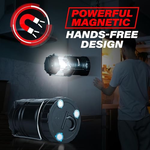 4 Pack 3-in-1 Solar Rechargeable Camping Lanterns with Power Bank, Magnetic Base, Hanging Hook, Collapsible Waterproof LED Lights