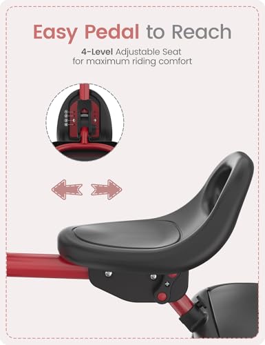 Toddler Tricycle with Bell - 18 Months to 5 Years, Red Kids Bike, Foldable & Safe Ride