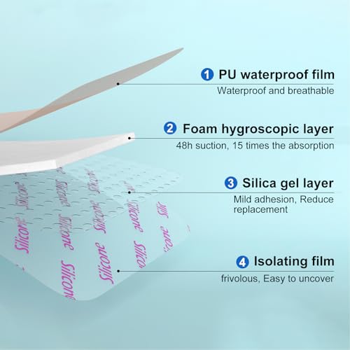 6''x6'' Silicone Foam Wound Dressings 20 Pack - Gentle Border, Waterproof, Absorbent, Self-Adhesive Pressure Sore Pads