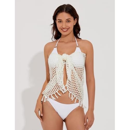 Women's Sarong Crochet Sarong Cover Up Short Bathing Suit Wrap Skirt with Tassels