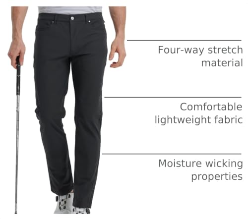 Men's Golf Pants Lightweight Moisture-Wicking Stretch Flat Front Casual Dress Pants - Black 34W x 32L