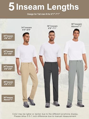 Men's Tall Hiking Pants - Large / 36 Inseam, Dark Gray, Quick Dry Waterproof Cargo