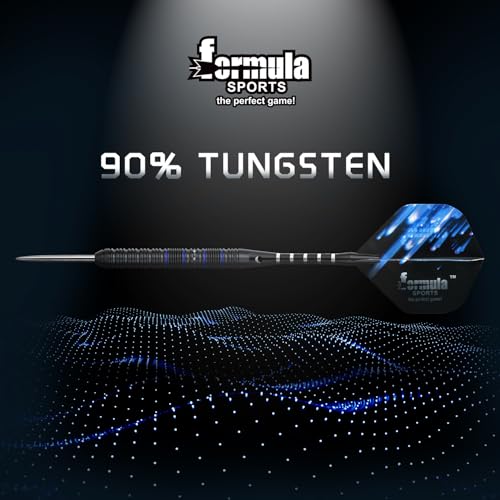 Formula Sports Tungsten Steel Tip Darts Set 23g Black & Blue - Professional Steel Tip Darts with Flights, Shafts & Sharpener