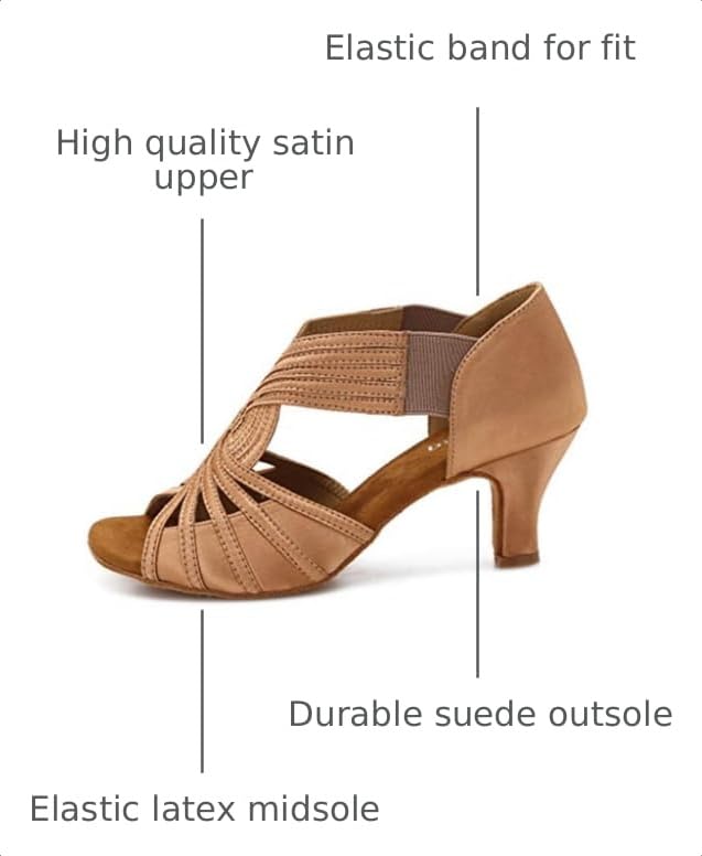 YYTing Ballroom Dance Shoes Women Latin Salsa Practice Dancer 2.5'' Heels - Tan 7