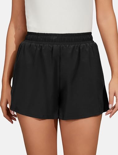 Women’s 2-in-1 High Waist Athletic Shorts - Medium Black, Workout Running
