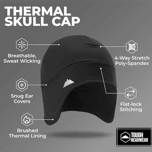 Tough Headwear Thermal Skull Cap - Moisture-Wicking Running Beanie Helmet Liner - Warmth & Cycling Apparel