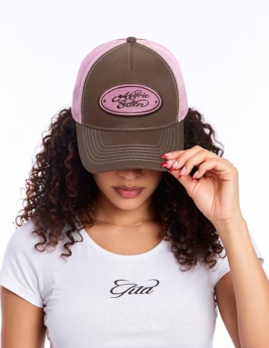 Aelfric Eden Trucker Hat Color Block Mesh Snapback Baseball Cap - Brown Pink