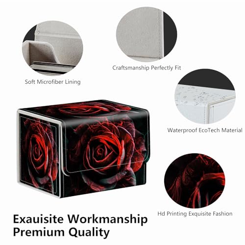 Magnetic Card Deck Box for Trading Card Games - Black & Red Roses, Holds 200+ Cards