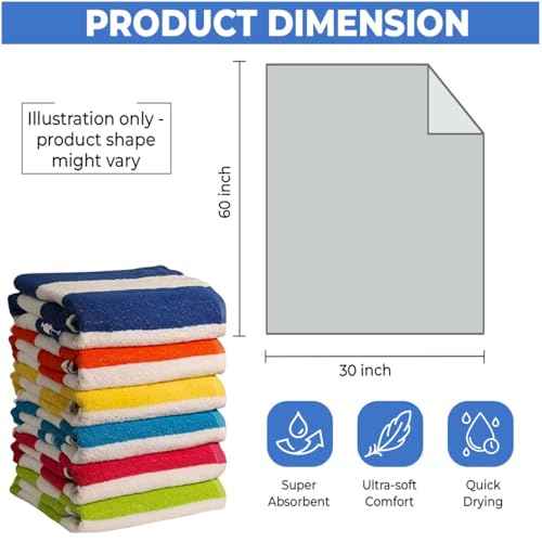 100% Cotton Beach Towels Pack of 6 ? Soft, Absorbent & Quick Dry Cabana Striped Pool Towels for Adults ? Large, Lightweight, and Durable Cotton Towels for Beach