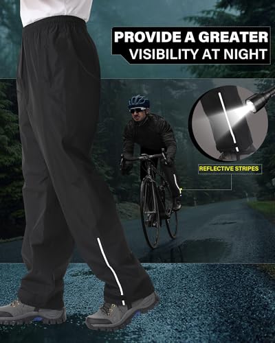Men's Waterproof Rain Pants - Packable Windproof Lightweight Overpants, X-Small / 28" Inseam, Black