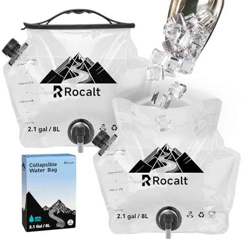 Rocalt 2 Pack Collapsible Water Container, 2.1Gallon BPA Free Water Storage Carrier Jug with Spigot, Foldable Camping Portable Water Bag for Hurricane Preparedness, Hiking, Survival & Emergency