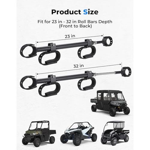 KEMIMOTO UTV Overhead Tool Holder Rack, Hunting Tool Holder Rack Roof Mounted Tool and Bow Rack for 23 in - 32 in Roll Bars Depth (Front to Back) Compatible with Polaris Ranger, Mule