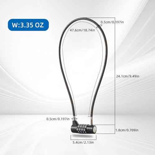 Combination Lock Cable Lock with 4 Digits Cabinet Lock with 18" Durable Cable Ideal for lockers, Gym, gate, Fence, Toolbox, case, hasp Storage and Outdoor£¨47.6£© (18")