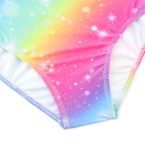 Kids Girls One Piece Swimsuit with Ruffles & Adjustable Straps - Rainbow Ruffles, 7-8 Years
