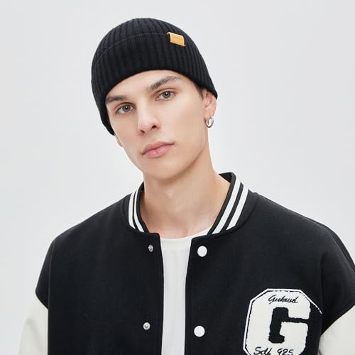 100% Merino Wool Fisherman Beanie Hat, Unisex Warm Winter Hats, Soft Breathable Knitted Short Cuffed Cap