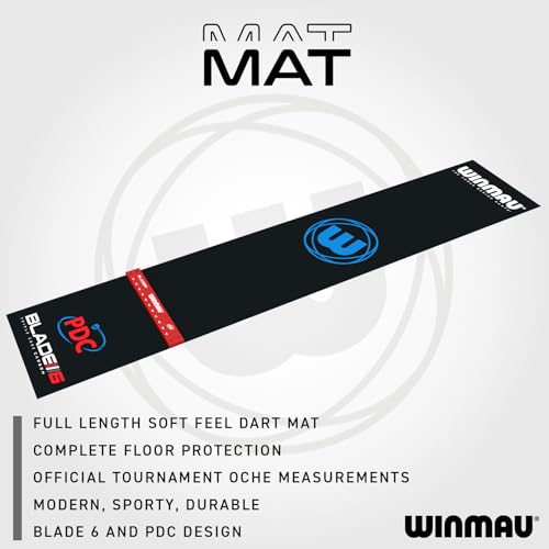 Winmau Pro Zone Precision PVC Darts Mat with Integrated Raised Darts Oche Line - Full Length - Sleek Black Design - Professional Dart Accessories