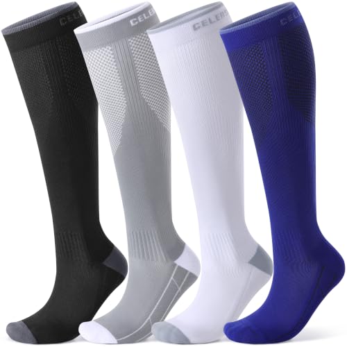 Compression Socks Women & Men 20-30mmHg Medical Grade for Flying - Large X-Large, Black+White+Grey+Navy