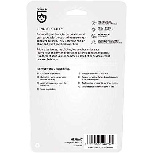 GEAR AID Tenacious Tape Silnylon Patches for Silicone Tent and Tarp Repair, 3¡±x5¡±