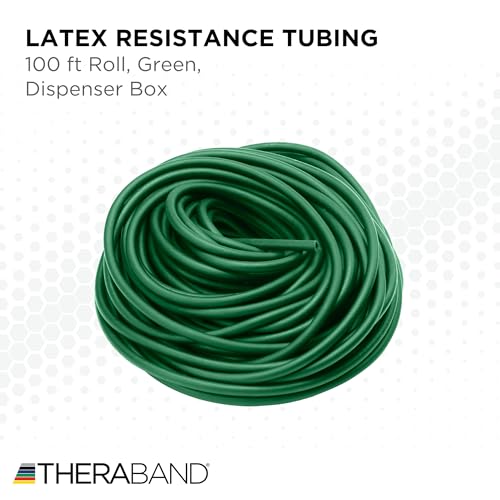 THERABAND Latex Resistance Tubing, Red, Medium Level 2, 100 ft Roll, Professional Grade Resistance Band for Exercise, Upper and Lower Body Workouts, Cut-to-Length, Color-Coded Levels