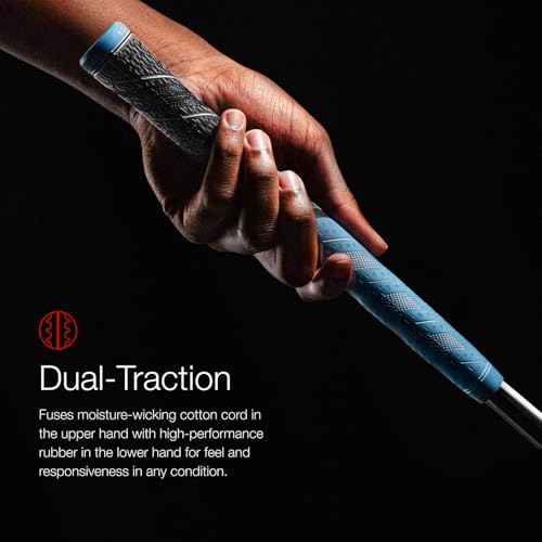 Golf Pride MCC Plus4 Golf Club Grip - All-Weather Hybrid Grip with Larger Lower Hand - Brushed Cotton Cord & Pebbled Texture - Black/Gold