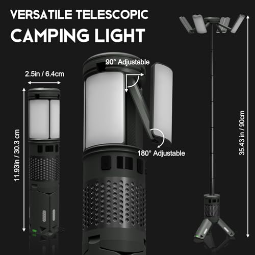 Green Telescopic Camping Light with Stand - 40H Playtime, Magnetic Base