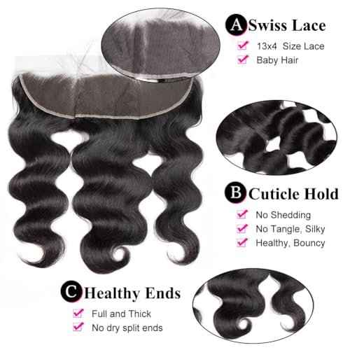 13x4 Ear to Ear HD Lace Frontal Closure 12A Unprocessed Brazilian Virgin Body Wave Human Hair Frontal 150% Density 18 Inch Full Lace Closures Pre Plucked Natural Black