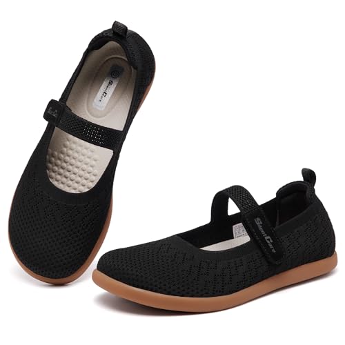 Barefoot Women’s Mary Jane Flats Black 7.5 Wide Toe Box Adjustable Straps