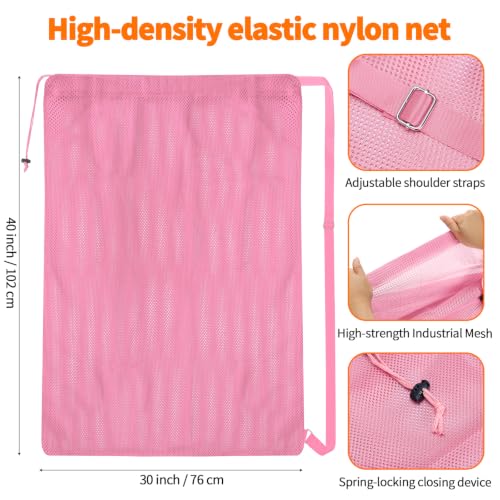 Pink Mesh Sports Ball Bag 40x30 Inch Heavy Duty Drawstring Organizer for Basketball Volleyball Soccer