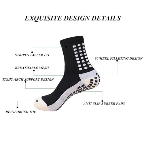 Men's Soccer Non-Slip Ball Socks with Shin Guard Straps - Black with Straps