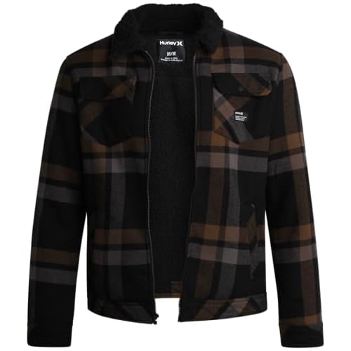 Hurley Mens Flannel Jacket - Soft Fleece Plaid Sherpa Lined Flannel Trucker Jacket - Warm Winter Jackets for Men