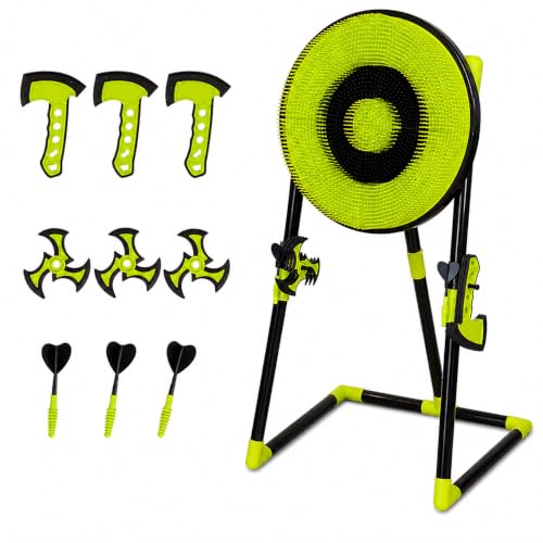 Leeray 3-in-1 Axe Throwing Game Set with 18-Inch Bristle Target and Stand - Black and Green