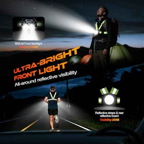 Running Lights for Runners 800LM, 6 Modes Running Light with 45¡ÆAdjustable Tilt, IPX5 Waterproof Rechargeable Visibility Reflective Vest for Night Walking/Cycling/Jogging, 4-25Hrs Runtime