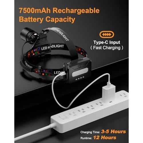 SKYFIRE Rechargeable Headlamp High Lumens, 7500mAh Motion Sensor LED Head Lights for Forehead with Zoomable, 13 Modes, 90¡Æ Adjustable Headlamps, Waterproof Head Lamp for Adults, Hunting, Fishing