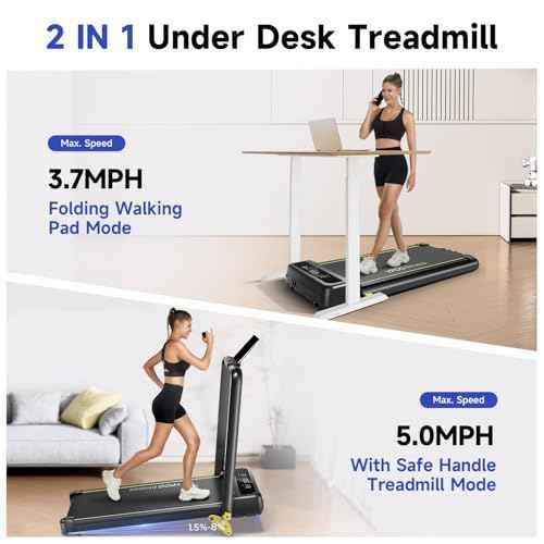 Foldable Treadmill with Incline, Walking Pad with Handle Bar 3 Level Incline, Portable Folding Treadmills for Home/Office 300 Lbs Capacity, Quiet Desk Treadmill with Remote Control & APP