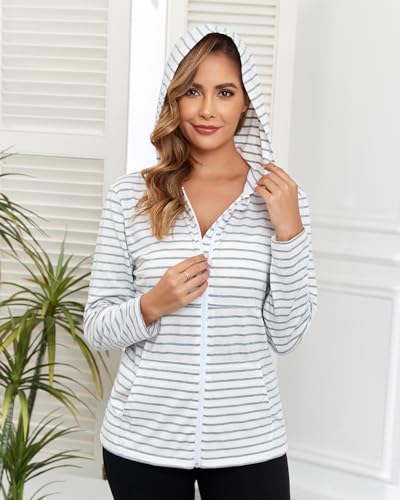 Medium White Mastectomy Recovery Hoodie with Drain Pockets - Breast Cancer Post-Surgery Shirt