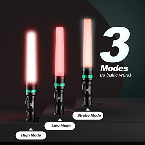 11 Inch Traffic Wand LED Flashlight Set - 2 Pack with 5 Flashing Modes