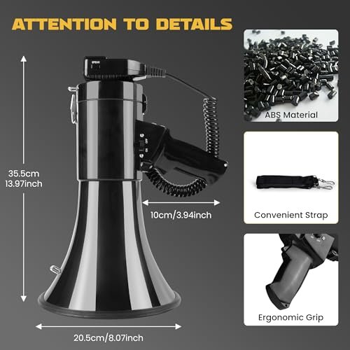 50W Bluetooth Megaphone Bullhorn with Rechargeable Battery-Professional Mega Phone with Siren&240s Recording Supports USB/TF/3.5mm Aux Input-1200 Yard Range for Sports Emergency Outdoor Activities