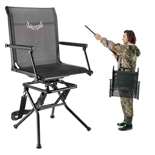 VEVOR Hunting Chair, 360¡Æ Silent Swivel, Foldable Lightweight Portable Blind Chair, Heavy-Duty Steel Frame Ground Stool Seat, with Armrest, Adjustable Carry Strap, 300 Lbs Capacity for Fishing Camping